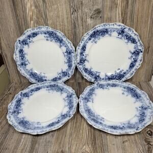 4 Antique John Maddock and Sons Beatrice Flow Blue Dinner Plate and Sons 9 3/4"
